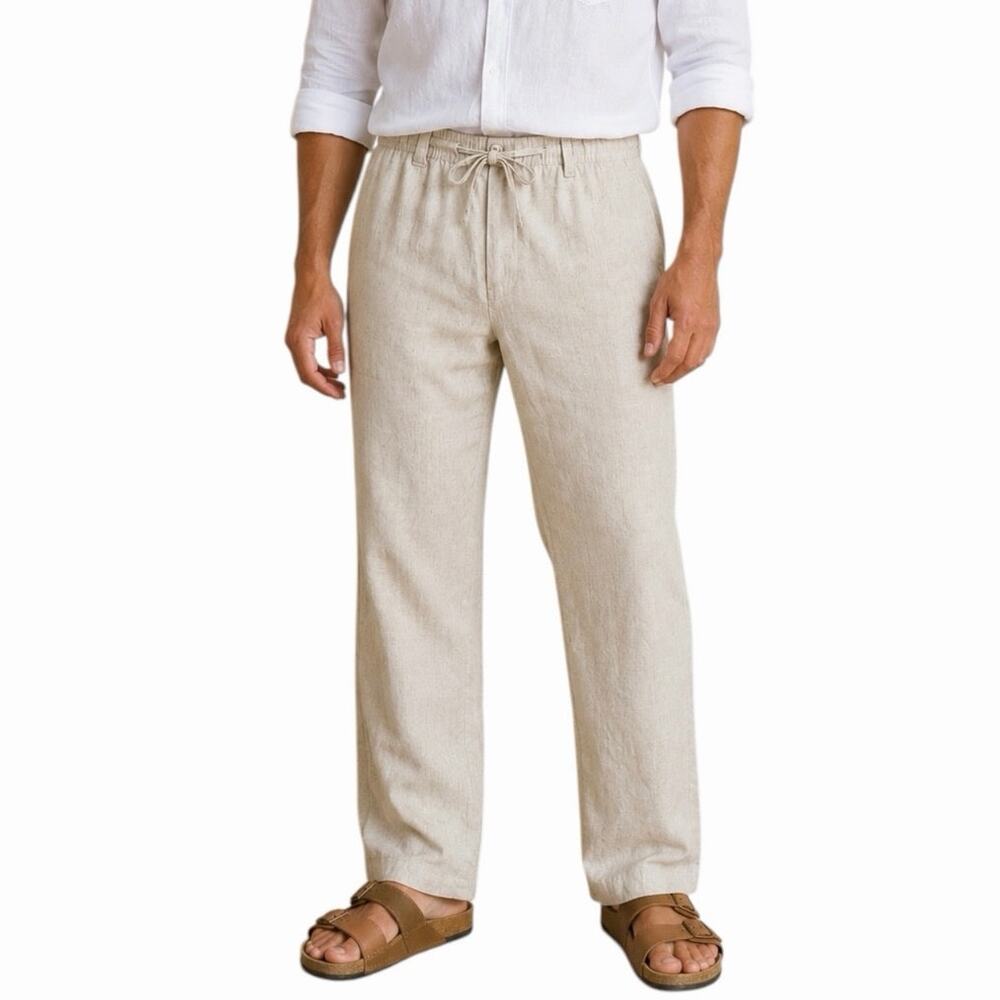 COOFANDY Men's Cotton Blend Drawstring Pants XXL Straight Leg Natural Relaxed